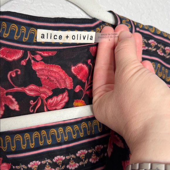 Alice + Olivia Sedona Mandarin Tunic Mini Dress Size 6 Cotton Silk Blend Boho - Picture 5 of 7